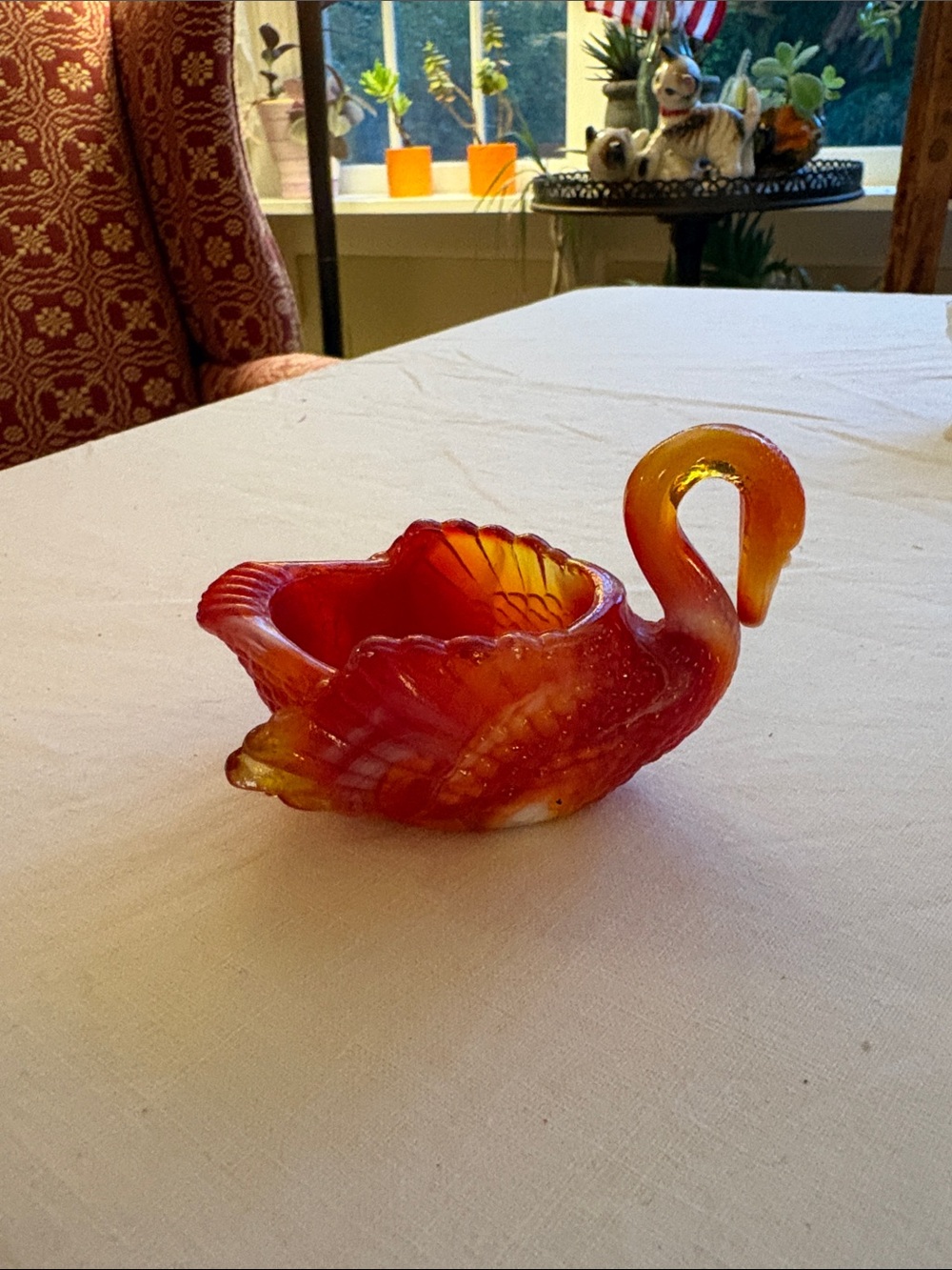 Vintage Boyd Slag Glass Swan - Red Orange Glows